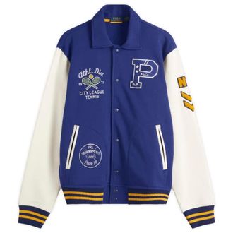 Polo Ralph Lauren Tennis Club Motif Embroidered Varsity Jacket, Size Medium