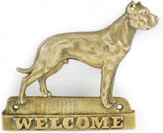 OEM Perro Argentino, Dogo Argentino - Un Cartel Para Puerta Con Un Perro, Una Placa De Bienvenida De Lat&oacute;n, Un Cartel &Uacute;nico Con La Inscripci&oacute;n Welcome De 