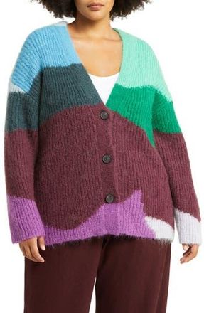 Vince Intarsia Wave Mohair Blend Cardigan in Plum Night Combo at Nordstrom Rack, Size 3X