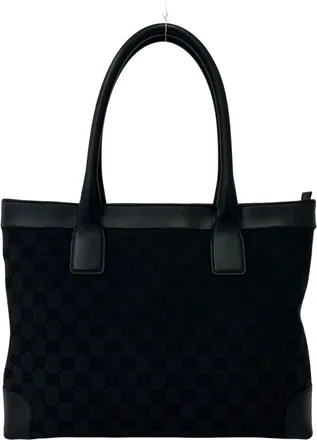 Gucci Black Canvas Leather Handbag Shoulder Bag Tote Bag (Pre-Owned)
