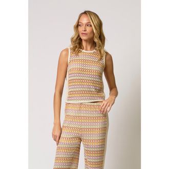 Central Park West Celine Rainbow Crochet Sleeveless Knit Top at Nordstrom, Size X-Small