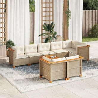 vidaXL Set De Sof&aacute;s De Jard&iacute;n Con Cojines 9 Pzas Rat&aacute;n Sint&eacute;tico Beige Vidaxl
