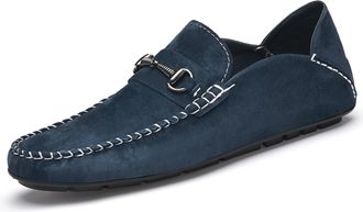 Generic Menss Driving Moccasins Genuine Leather Penny Loafers Slip on Casual Shoes Non Slip Lightweight Office Shoes (Blue,7.5)