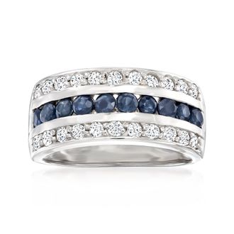 Ross-Simons Sapphire and. White Topaz Multi-Row Ring in Sterling Silver