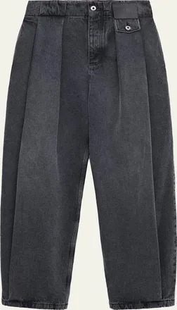 Loewe Mens Leather Label Baggy-Fit Pleated Jeans