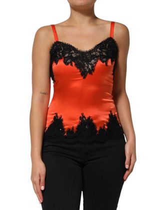 Dolce & Gabbana Womens Red Black Lace Trim Silk Sleeveless Tank Top And Cotton Elastane Nylon