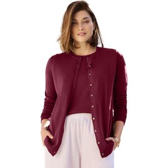 Jessica London Fine Gauge Button-Front Cardigan in Merlot at Nordstrom, Size 36