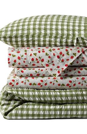 Lands End Cotton Seersucker Duvet Bed Cover in Dried Basil Gingham at Nordstrom, Size Twin