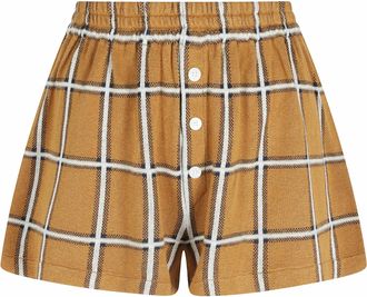 Guest In Residence Brown Picnic Plaid Check Elastic-Waistband Silk-Blend Shorts