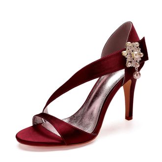 Generic Wedding High Stiletto Heels Heeled Womens Sandals Bridal Sexy Open Toe Heels Daily Party Dress 10.5Cm,Burgundy,3 UK