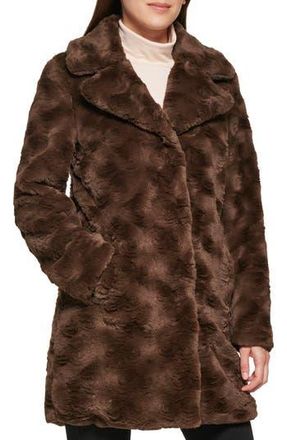 Kenneth Cole Notch Collar Faux Fur Coat in Chocolate at Nordstrom Rack, Size Medium