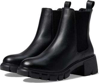 Steve Madden Hello Boots Womens Black Round Toe Lug Sole Ankle Chelsea HTAT1365