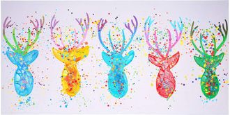 Hhg [nunca Usado] Pintura Al &Oacute;leo Ciervo Ii, 100% Pintado A Mano Pintura Mural Xl, 140x70cm