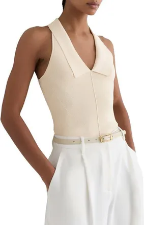 Reiss Vera Collared Rib Knit Racerback Tank in Ivory at Nordstrom, Size X-Small