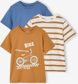 Vertbaudet 3er-Pack T-Shirts Jungen, Recycling-Baumwolle BASIC pekannuss