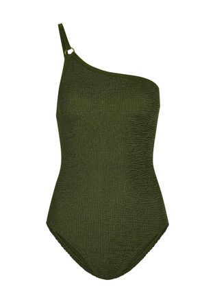 Hunza G Clara One-shoulder Crinkle Swimsuit - Khaki - One Size