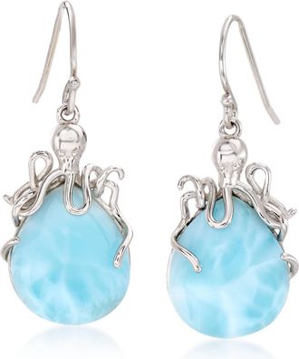 Ross-Simons Larimar Octopus Drop Earrings in Sterling Silver