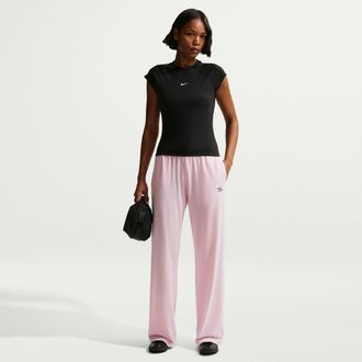 Nike Womens Nike Sportswear Chill Knit Mid-Rise Lightweight Open-Hem Pants in Pink | IQ0092-663