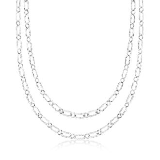 Ross-Simons Italian Sterling Silver Hammered and Polished Flat-Oval Link Layered Necklace