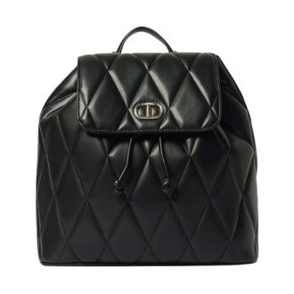 Twinset Backpacks, female, Black, ONE SIZE, Quilted Faux Leather Backpack