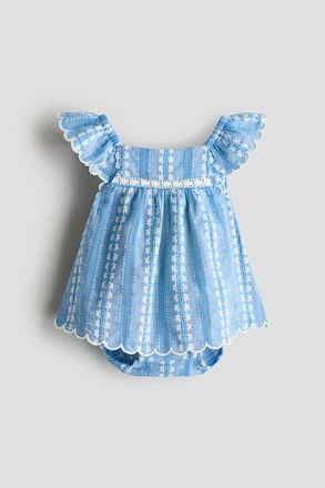 H&M Embroidery-detail Bodysuit Dress in Light Blue/white at Nordstrom, Size Newborn