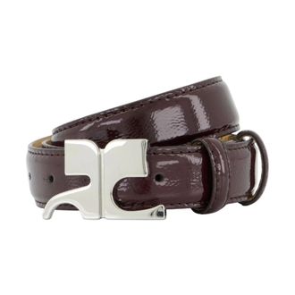 Courrèges Belts, female, Red, Size: 75 CM Burgundy Leather Belt - Patent Calf