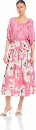 Fifteen Twenty Rhea Smocked Waist Skirt In Peony Pink With Cream/off White Floral Print