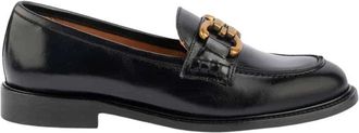 Maison Toufet Met de hand gemaakte leren mocassins met gouden bit - Dames - Loafers - Zwart - 40 EU - Leer - Schoenen