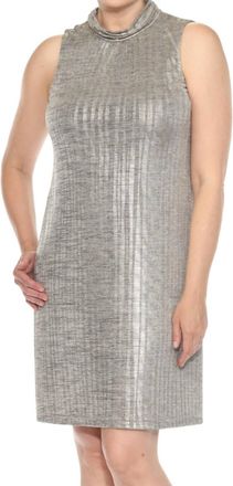 Joseph Ribkoff Metallic Mock Neck Sleeveless Dress In Beige/gold