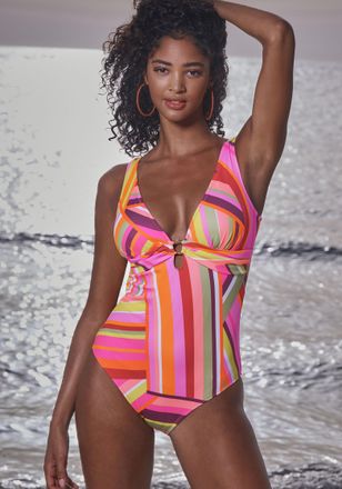 Bruno Banani Badeanzug BRUNO BANANI, Damen, Gr. 34, Cup A/B, orange (orange bedruckt), Obermaterial: 80% Polyester, 20% Elasthan. Futter: 100% Polyamid. Miedereins