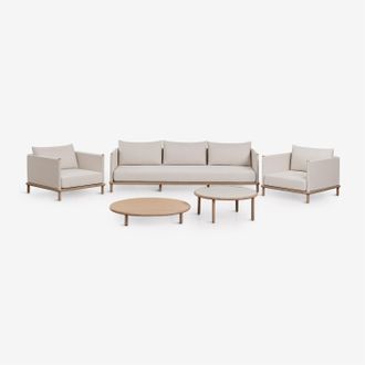 Sklum Conjunto De Jard&iacute;n Con Sof&aacute; De 3 Plazas, 2 Sillones Y 2 Mesas De Centro Redondas En Madera De Acacia Olivia Sklum