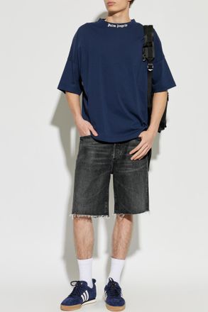 Palm Angels T-shirt With Printed Logo, Mens, Navy Blue
