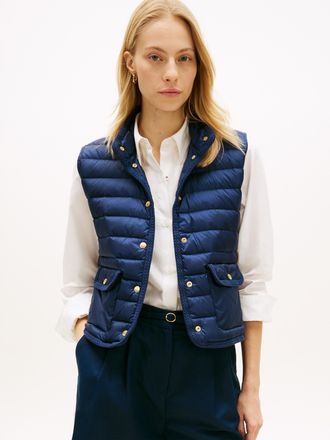 Tommy Hilfiger Steppweste TOMMY HILFIGER FEMININE LW DOWN VEST, Damen, Gr. L (42/44), schwarz night navy, Web, Obermaterial: 100% Nylon, unifarben, regular fit norma