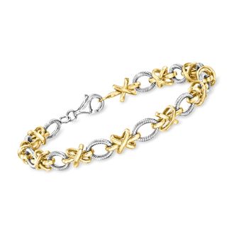 Ross-Simons Sterling Silver and 18kt Gold Over Sterling Xo Bracelet