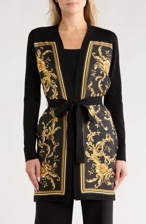 L'agence Beverly Self Tie Longline Cardigan in Blk/gld Barocco Swirl Lng Scrf at Nordstrom Rack, Size Xx-Small/x-Small