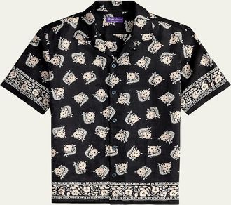 Ralph Lauren Purple Label Mens Paisley-Print Linen Camp Shirt
