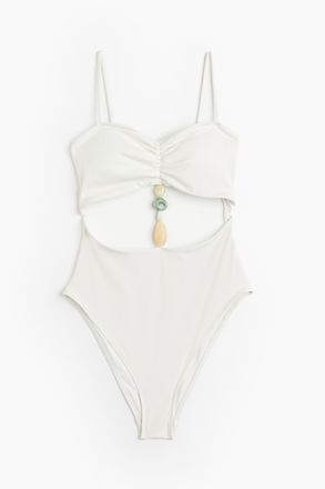 H&M Badeanzug mit wattierten Cups und High Leg - Weiss