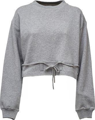 Dries Van Noten Boxy Cropped Cotton Jersey Sweater With Drawstring Belt