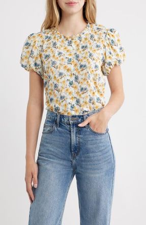 D&ocirc;en Millie Puff Sleeve Organic Cotton Top in Narcissus Bloom at Nordstrom, Size Xx-Large