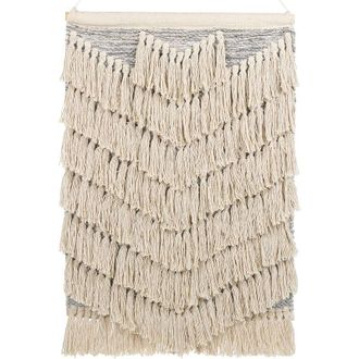 Beliani Decoraci&oacute;n De Pared De Algod&oacute;n Beige Gris 60 X 90 Cm Hecho A Mano Borlas Kotra