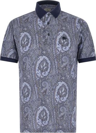 Etro Tops, Heren, Blauw, XL, Katoen, Piqu&eacute; polo shirt van katoen met Arnica-motief