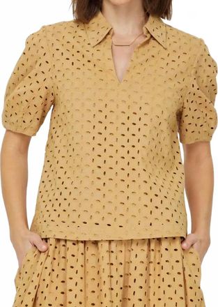 Current Air Womens Eyelet Half Sleeve Blouse In Beige