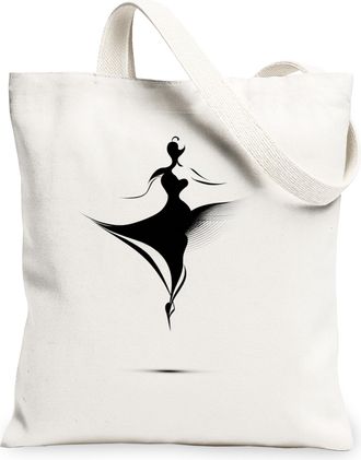 Generic Elegant Dance Figure Canvas Tote Bags, Stylish Art Pattern Reusable Grocery Bags, Lightweight Washable Shoulder Strap, White, 13x15 Inch