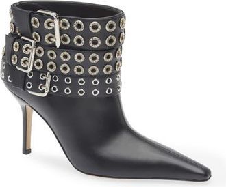 Mach & Mach Grommet Buckle Belt Bootie in Black at Nordstrom, Size 10.5Us
