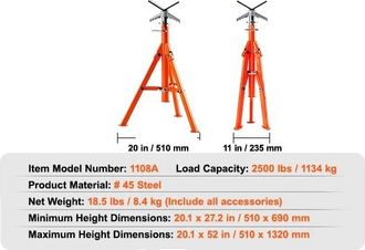 OEM Soporte Para Tuber&iacute;as, Altura Ajustable De 27,2 A 52 Pulgadas, Capacidad De Carga Pesada De 2500 Libras