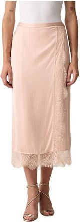 Twinset Falda midi tejida con detalles de encaje - Skirts - Mujer - Rosa - S
