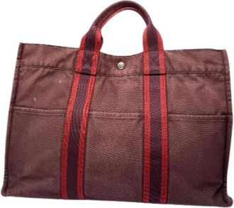 Herm&egrave;s Pre-owned Vintage Canvas Tote Bag - Dames - Vintage Shopper - Paars - ONE Size - Katoen - Vintage