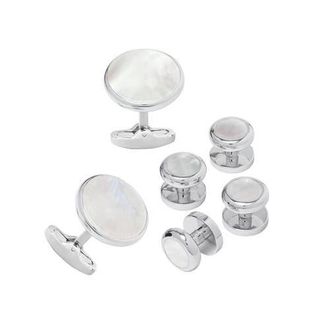 Link Up Classic Round Brass and Gemstone Cufflinks And Tuxedo Studs in White at Nordstrom