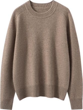 Dissa Women Cashmere Jumper Brown Crewneck Knitted Jumper Long Sleeve Relaxed Cashmere&Wool Thick Plain Ladies Sweater,UK 12,MS549