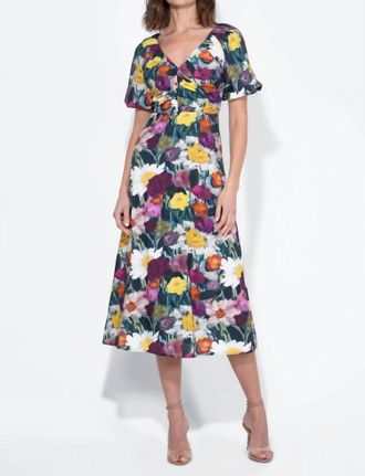 Adelyn Rae Elinda Ruched Front Midi Dress In Multi